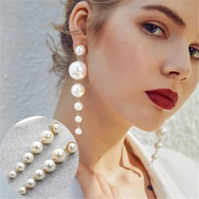 Boucles d'oreilles longues et extensibles pour femmes, imitation de perles, style Boho, Bijoux coréens, vente en gros 1