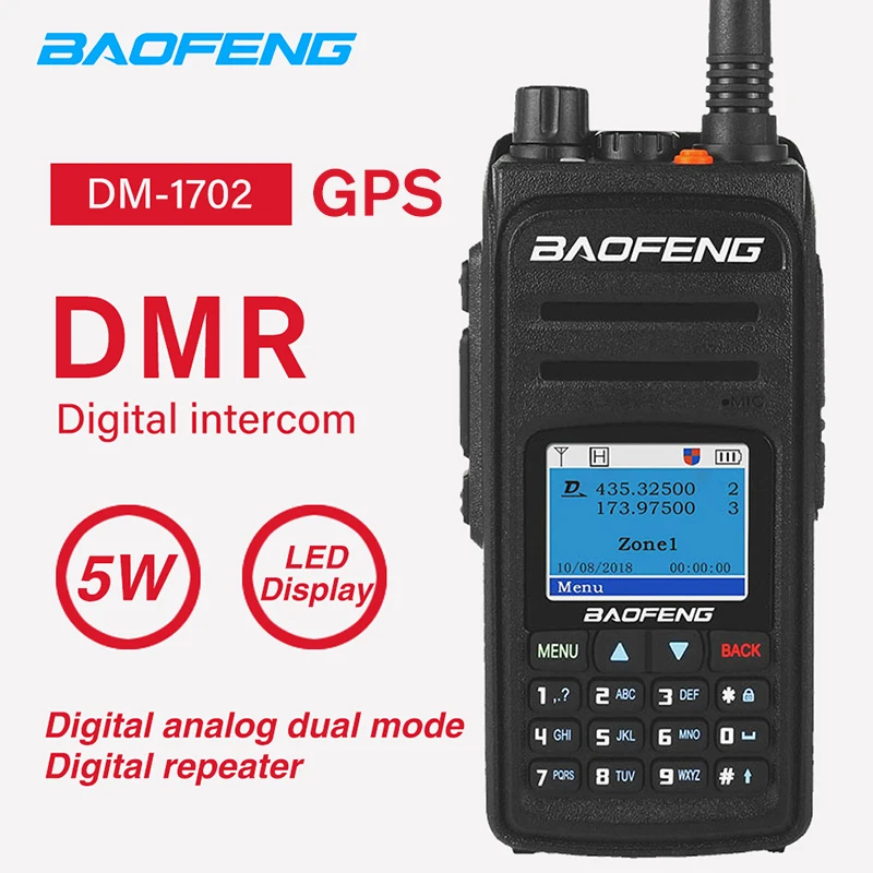 DMR DM-1702 GPS Walkie Talkie Baofeng High Power Dual Time Slot Portable Digital/Analog Two Way CB Ham Radio Transceiver DM1702
DMR DM-1702 GPS Walkie Talkie Baofeng High Power Dual Time Slot Portable Digital/Analog Two Way CB Ham Radio Transceiver DM1702