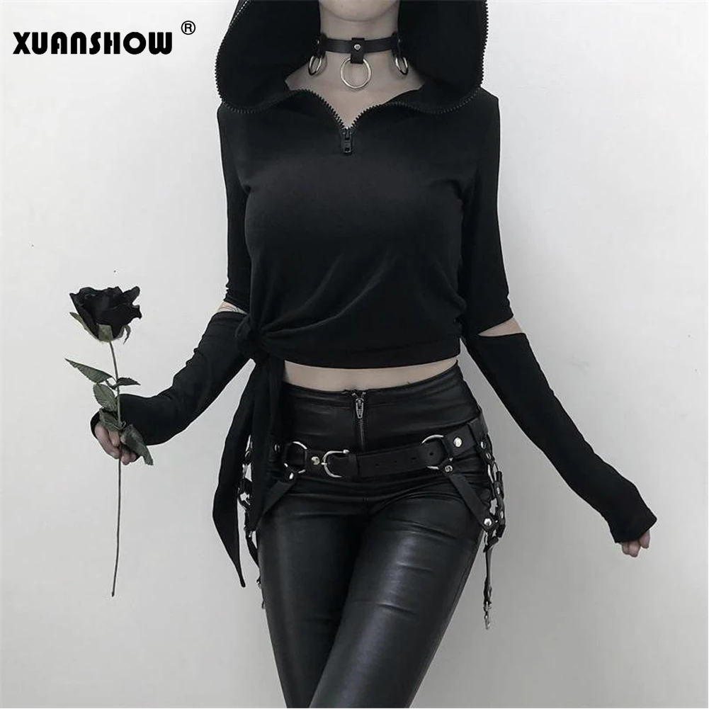 XUANSHOW Autumn Cotton Women Tracksuit Punk Gothic Ladies Hoodies Clothes Solid Hole Long Sleeve Zipper Hooded Sweatshirt
XUANSHOW Autumn Cotton Women Tracksuit Punk Gothic Ladies Hoodies Clothes Solid Hole Long Sleeve Zipper Hooded Sweatshirt