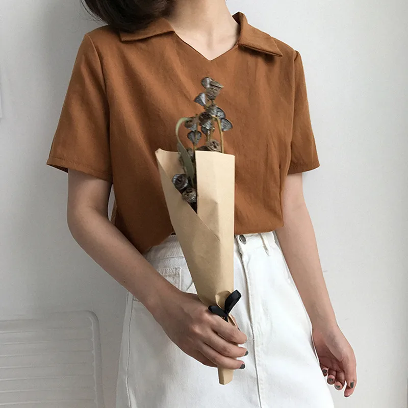 3 colors 2017 summer womens tops solid color turn down collar shirts womens blouses (F417)
3 colors 2017 summer womens tops solid color turn down collar shirts womens blouses (F417)
