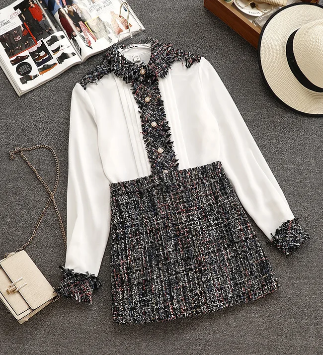 New suits female splicing long-sleeved chiffon shirt jacket tweed package hip skirt two-piece outfit
New suits female splicing long-sleeved chiffon shirt jacket tweed package hip skirt two-piece outfit