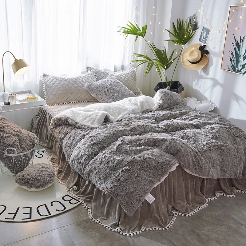 Gray White Blue Pink Purple Mink Velvet Girls Bedding Set Soft Berber Fleece Duvet Cover Thick Bed Sheet Bed Skirt Pillowcases
Gray White Blue Pink Purple Mink Velvet Girls Bedding Set Soft Berber Fleece Duvet Cover Thick Bed Sheet Bed Skirt Pillowcases