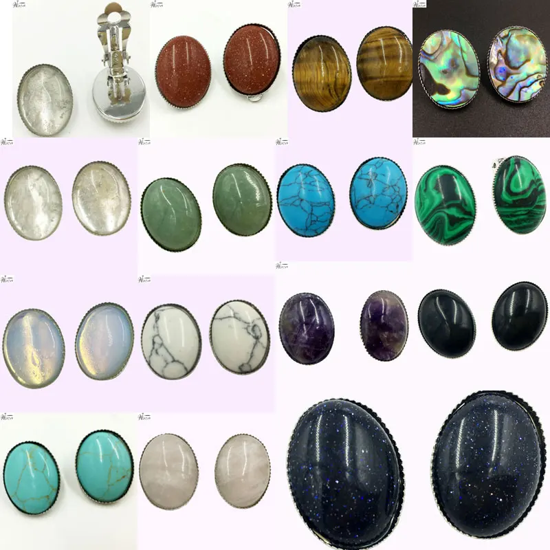 Tiger Eye Blue Sand Aventurine Malachite Howlite Abalone Shell Crystal Opal Goldstone Oval Beads Clip Earrings WFH573
Tiger Eye Blue Sand Aventurine Malachite Howlite Abalone Shell Crystal Opal Goldstone Oval Beads Clip Earrings WFH573