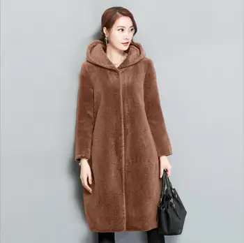 Korean imitation sheep shearing coat female new 2017 winter cloak wool skin was thin and long sections Hooded fur coat 
Korean imitation sheep shearing coat female new 2017 winter cloak wool skin was thin and long sections Hooded fur coat