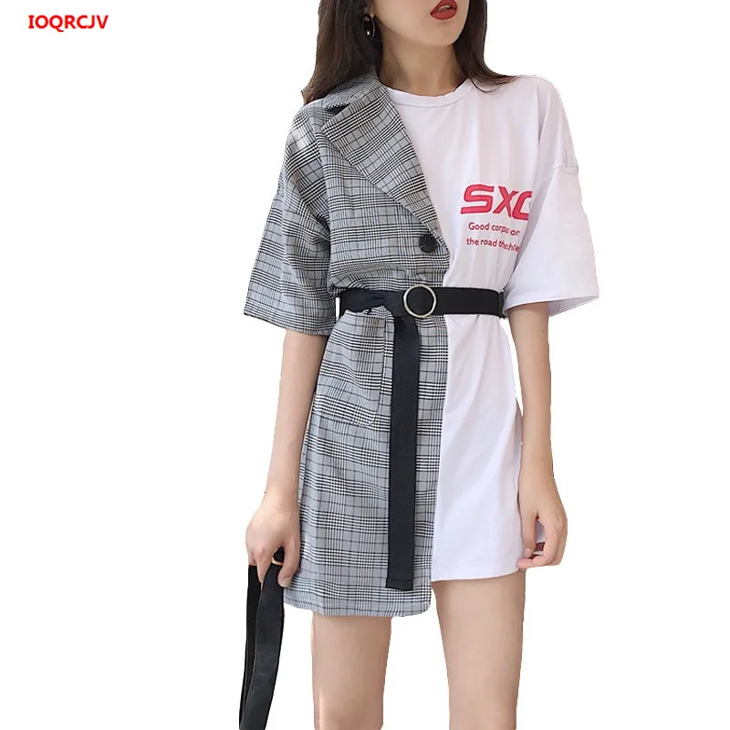 Short Sleeve Tee Dress Women 2019 Chic Patchwork Casual Loose Fake Two Piece Letter Ladies Dress Sashes Plaid Mini Dresses W724
Short Sleeve Tee Dress Women 2019 Chic Patchwork Casual Loose Fake Two Piece Letter Ladies Dress Sashes Plaid Mini Dresses W724