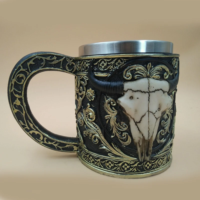 Image New Stainless Steel Coffee Mugs 3D Skull Mugs Cow Tankard Dragon Cups And Mugs Monster Goblet Unique Drinkware