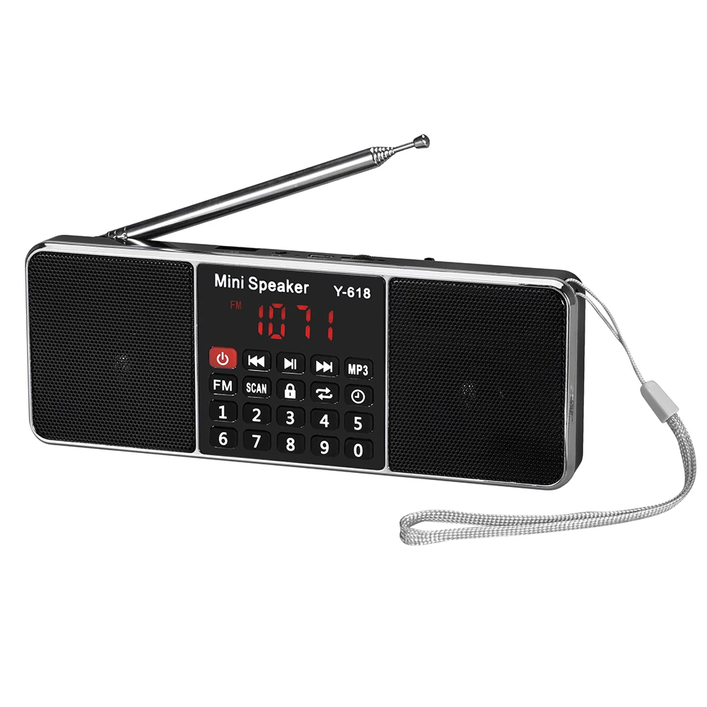 Y-618 FM Radio Digital Portable Dual 3W Stereo Speaker MP3 Audio Player w/ 2Inch Display Screen Support USB Drive TF Card AUX-IN
Y-618 FM Radio Digital Portable Dual 3W Stereo Speaker MP3 Audio Player w/ 2Inch Display Screen Support USB Drive TF Card AUX-IN