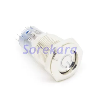 

16mm Stainless LED Color W/B/Y/R/O/G Power Mark Latching 2NO 2NC Pushbutton Switch Pin IP67 UL 3V/6V/12V/24V/110V/220V