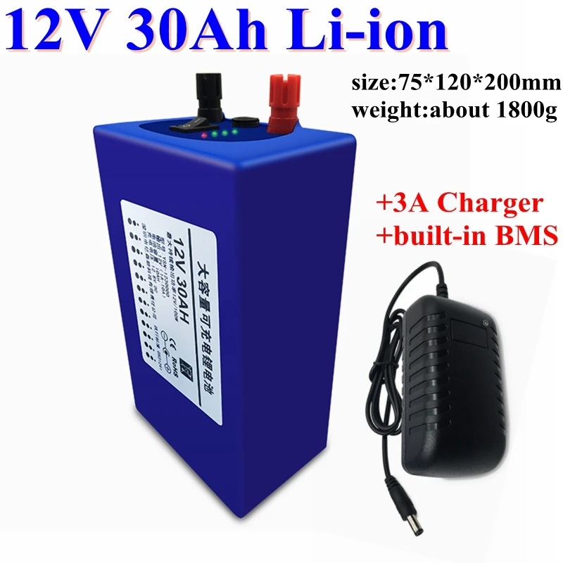 Rechargeable 12V 30Ah lithium ion li-ion battery pack 12V 30ah with bms 3s for power tool/backup laptop/xenon lamp/+3A Charger
Rechargeable 12V 30Ah lithium ion li-ion battery pack 12V 30ah with bms 3s for power tool/backup laptop/xenon lamp/+3A Charger