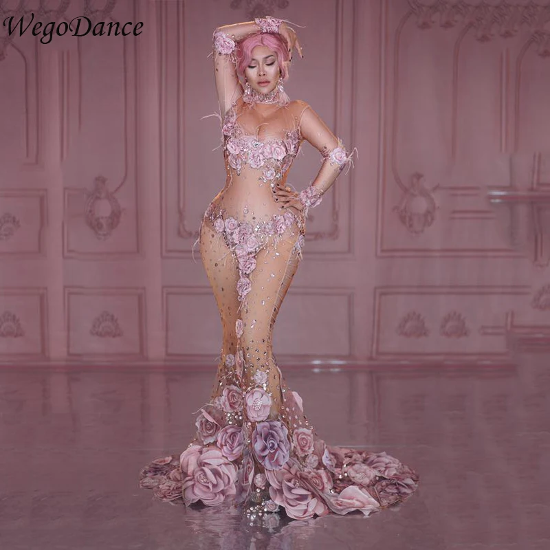 New Pink Flowers See Through Long Dress 3D Pattern Mesh Stretch Birthday Party Dress Women Singer Performance Costume
New Pink Flowers See Through Long Dress 3D Pattern Mesh Stretch Birthday Party Dress Women Singer Performance Costume