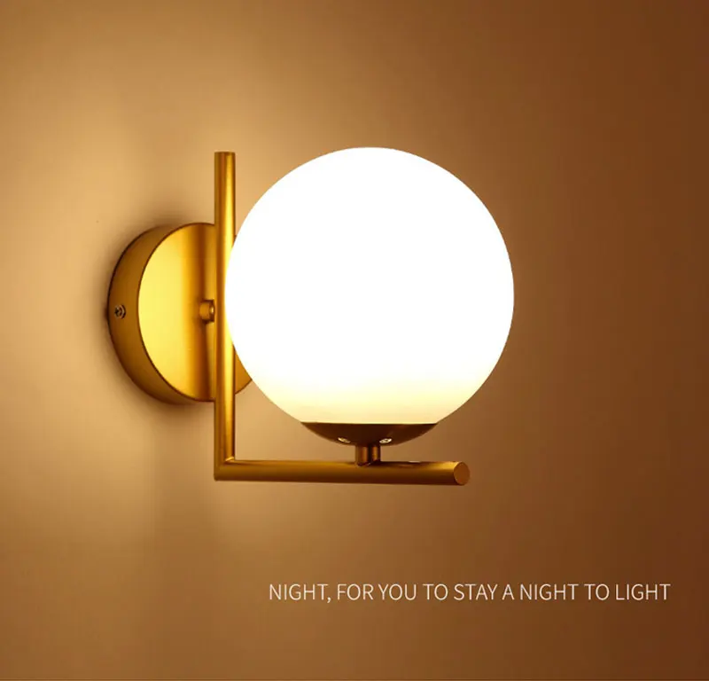 Modern Nordic Glass Ball LED Wall Lamp Sconce Loft Retro Black Gold Wall Light E27 Bedside Lamp For Cafe Bedroom Living Room (1)