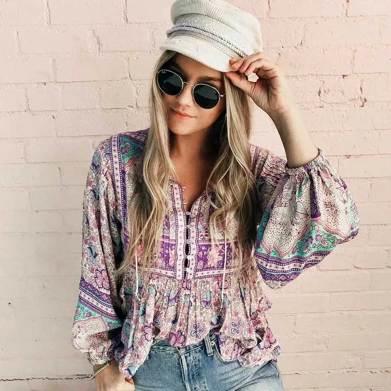 Boho Inspired blouse women long sleeve buttons down tied front purple floral print shirts spring summer tops gypsy casual blusa
Boho Inspired blouse women long sleeve buttons down tied front purple floral print shirts spring summer tops gypsy casual blusa