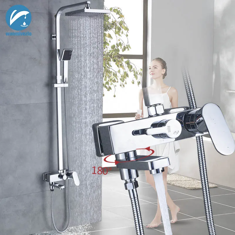 

Chrome Shower Faucets System 8'' rainfall shower set mixer tap Wall Torneira Tap Shower Head Bathroom Mixer Shower Bathtub Taps