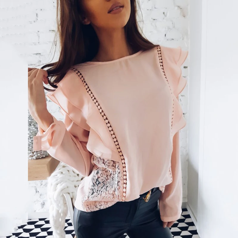 OYDDUP Spring 2018 Lady New Sexy Lace Hollow Stitched Chiffon Blouse O-Neck Long Sleeve Ruffle Sweet Causal Shirts
OYDDUP Spring 2018 Lady New Sexy Lace Hollow Stitched Chiffon Blouse O-Neck Long Sleeve Ruffle Sweet Causal Shirts