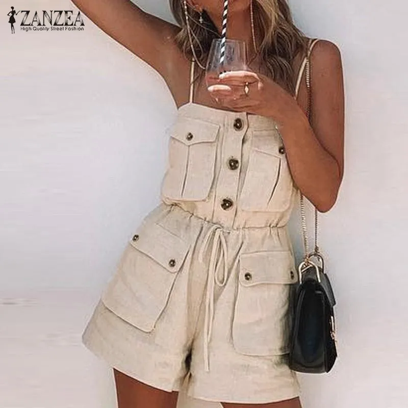 ZANZEA 2019 Sexy Vintage Casual Strap Summer Jumpsuit Women Romper Pockets Short Female Loose Sleeveless Overalls Cargo Playsuit
ZANZEA 2019 Sexy Vintage Casual Strap Summer Jumpsuit Women Romper Pockets Short Female Loose Sleeveless Overalls Cargo Playsuit