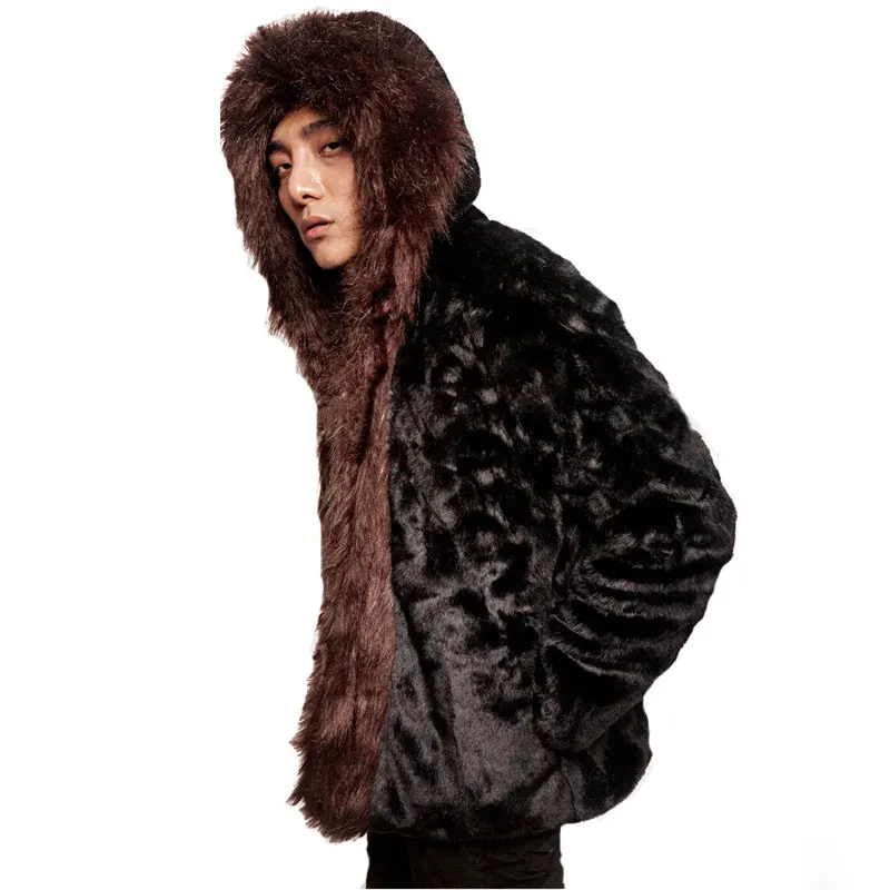 Autumn and Winter Men's Imitation Water Fur Coat 2017 New Slim Hooded Casual Leather jacket Artificial 5XL | Мужская одежда