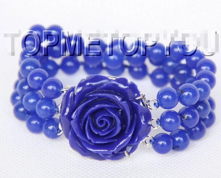 beautiful 3rows 8mm round blue stone bracelet carven clasp E1944^^@ SHIPPING 
beautiful 3rows 8mm round blue stone bracelet carven clasp E1944^^@ SHIPPING