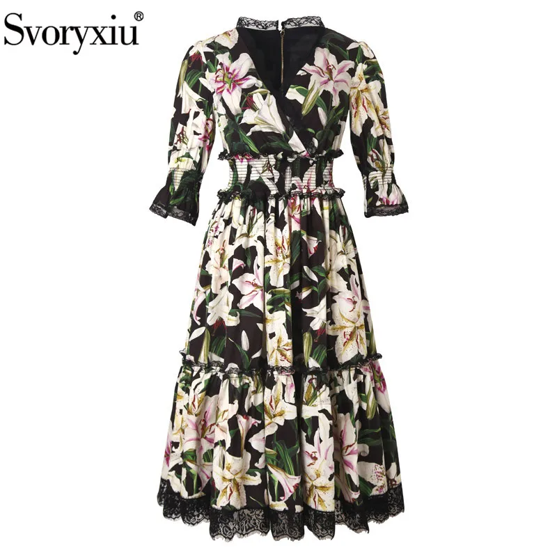 Svoryxiu Runway Custom Summer Cotton Dress Women's Vintage lily Flower Printed Patchwork Black Lace Party V-Neck Sexy Dress
Svoryxiu Runway Custom Summer Cotton Dress Women's Vintage lily Flower Printed Patchwork Black Lace Party V-Neck Sexy Dress