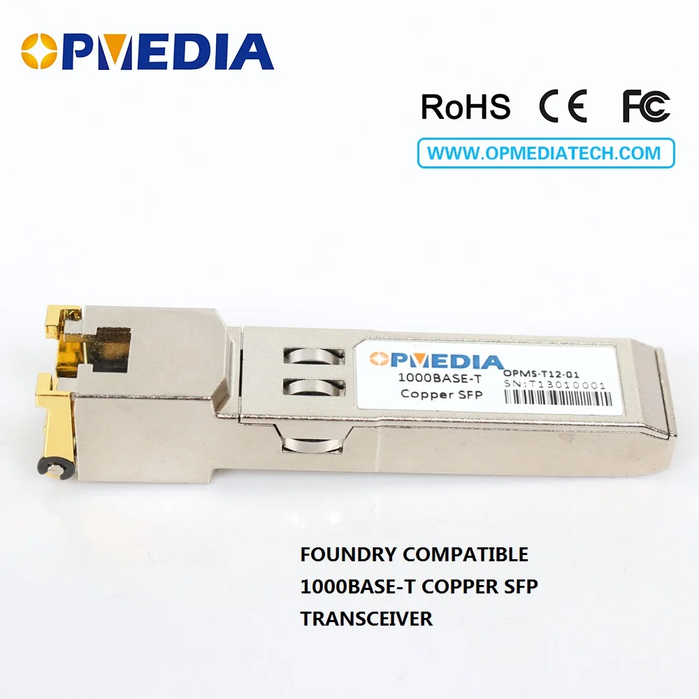 Foundry compatible 1000Base-T Copper SFP TRANSCEIVER,1000M optical module, RJ45 connector
Foundry compatible 1000Base-T Copper SFP TRANSCEIVER,1000M optical module, RJ45 connector