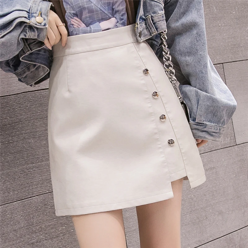 2019 New Fashion Single Breasted High Waist A-Line PU Skirts Women Autumn Winter Casual Faux Leather Mini Skirt Black/Khaki/Apri
2019 New Fashion Single Breasted High Waist A-Line PU Skirts Women Autumn Winter Casual Faux Leather Mini Skirt Black/Khaki/Apri