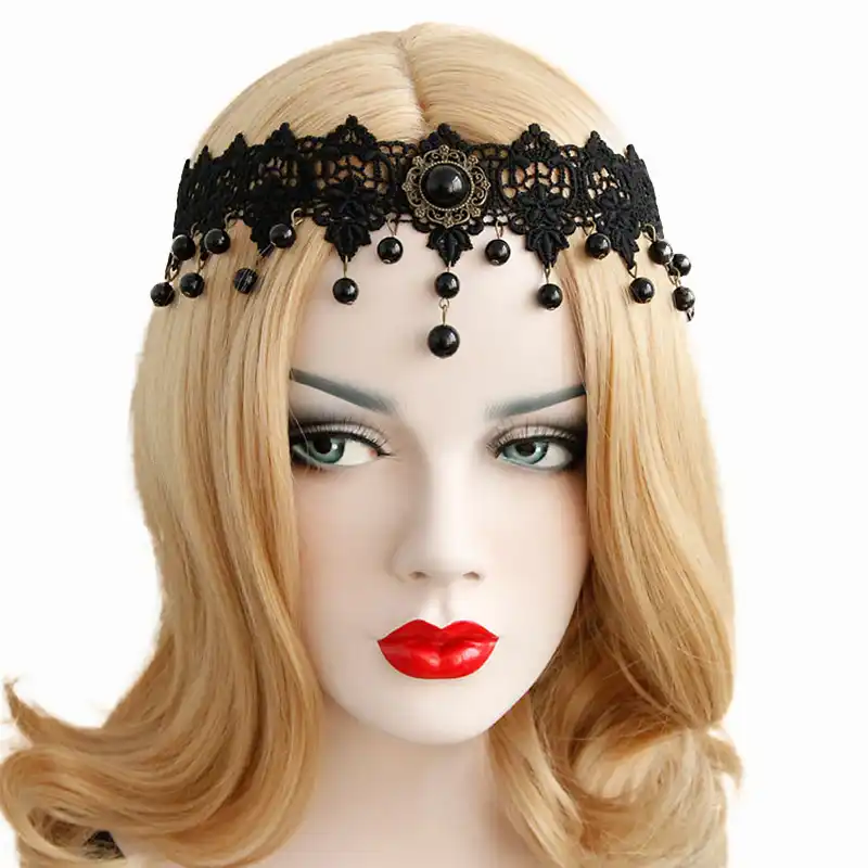 Elastic Headband For Women Girl Gothic Bridal Wedding Black Flower