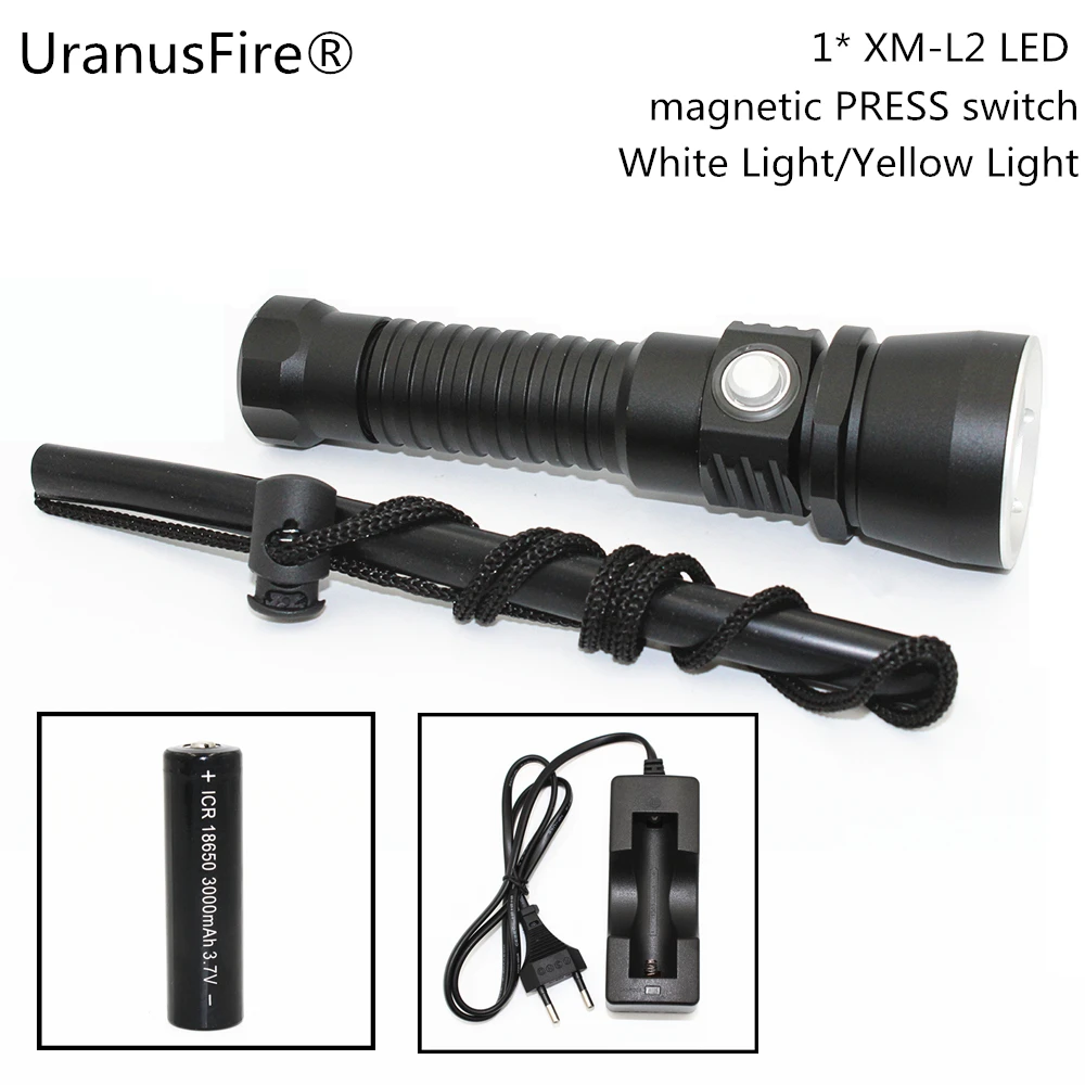 L2 LED Diving Flashlight 1200 Lumen Aluminum Torch Waterproof Flash Light Use 1x 18650 battery + EU AC Charger
L2 LED Diving Flashlight 1200 Lumen Aluminum Torch Waterproof Flash Light Use 1x 18650 battery + EU AC Charger