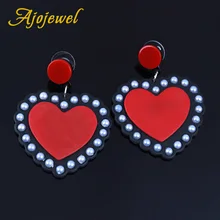 Ajojewel White / Yellow / Red Heart Acrylic Earrings Women Fashion Imitation Pearl Earrings Jewelry Gifts
