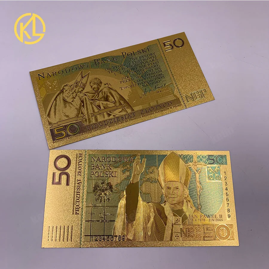 1pc Colorful 50 PLN Golden Poland Banknotes John Paul II Gold Plated Plastic Money Replica For Collection and souvenir gift
1pc Colorful 50 PLN Golden Poland Banknotes John Paul II Gold Plated Plastic Money Replica For Collection and souvenir gift