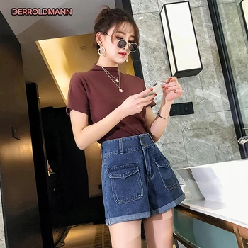 Summer Women Short Pants Washed Straight Denim High Waist Jeans Women with Cuffs Pocket Zipper Button
Summer Women Short Pants Washed Straight Denim High Waist Jeans Women with Cuffs Pocket Zipper Button