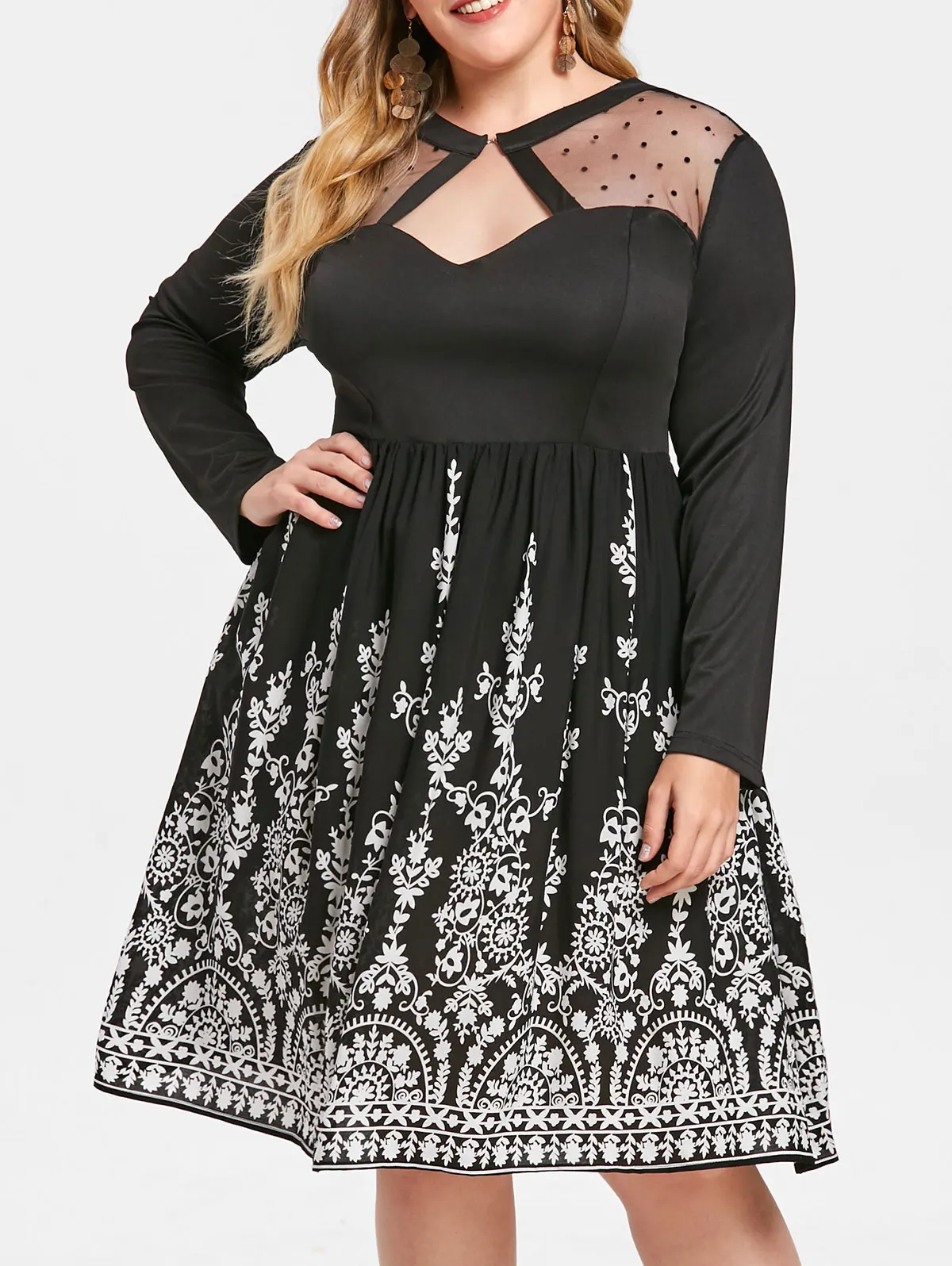 Retro Women Plus Size Retro Vintage Dress Mesh Panel O-Neck Full Sleeve Cut Out Sexy Patchwork Autumn Casual Dress Vestidos
Retro Women Plus Size Retro Vintage Dress Mesh Panel O-Neck Full Sleeve Cut Out Sexy Patchwork Autumn Casual Dress Vestidos