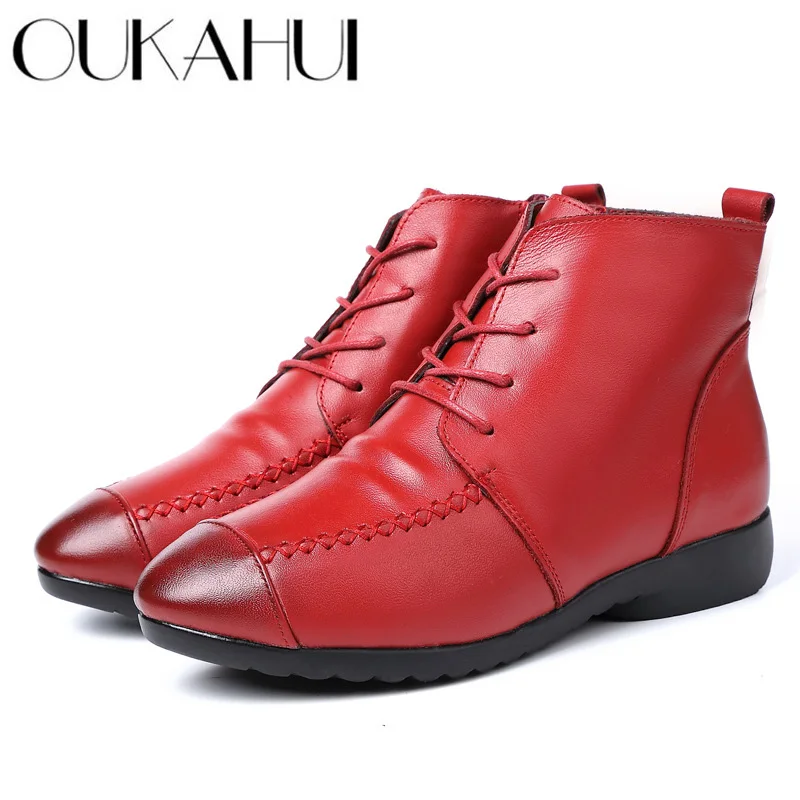 OUKAHUI 2019 Pointed Toe Winter Boots Woman Genuine Leather Flat Low Heel Handmade Plush Warm Short Boots Women Winter Shoes Red
OUKAHUI 2019 Pointed Toe Winter Boots Woman Genuine Leather Flat Low Heel Handmade Plush Warm Short Boots Women Winter Shoes Red