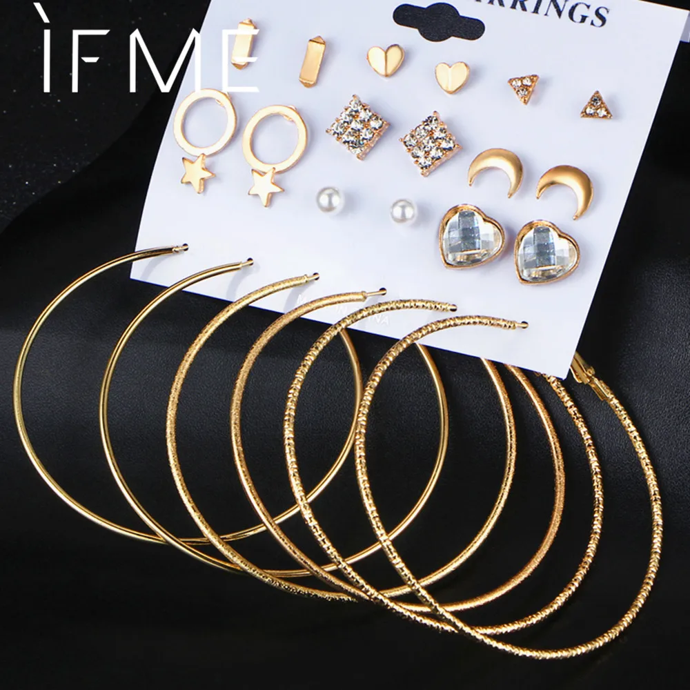IF ME Fashion Stud Earring Set Mix for Women Gold Color Geometric Crystal Heart Triangle Star Moon Big Round Circle Brincos NEW
IF ME Fashion Stud Earring Set Mix for Women Gold Color Geometric Crystal Heart Triangle Star Moon Big Round Circle Brincos NEW