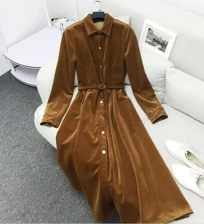 Autumn and Winter Women's Wear Retro Corduroy Ankle Length Single Breasted Warm Velvet Dress Black Blue Female Clothes
Autumn and Winter Women's Wear Retro Corduroy Ankle Length Single Breasted Warm Velvet Dress Black Blue Female Clothes