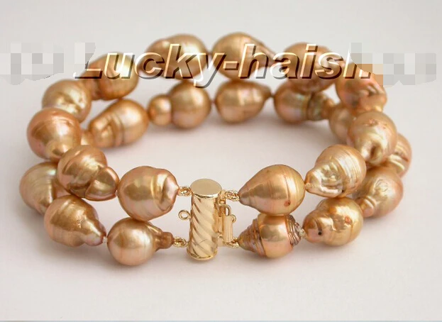 

2row baroque champagne reborn keshi pearl bracelet @^Noble style Natural Fine jewe SHIPPING new >>free shipping