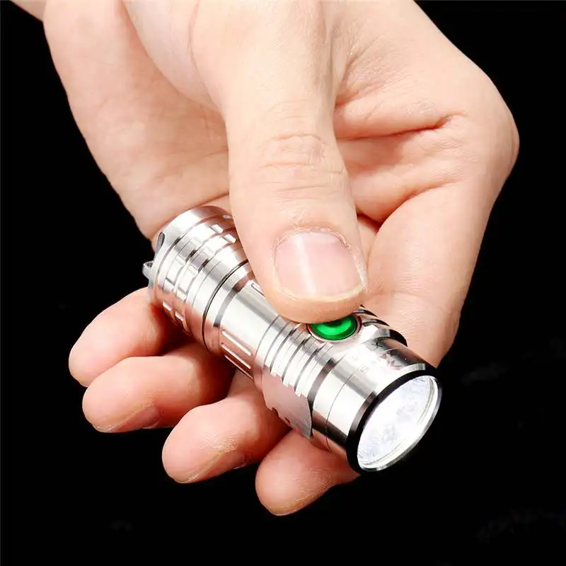 

XANES XT01 Portable XP-G3 350LM 6Modes USB Rechargeable Stainless Mini Keychain Light EDC LED Flashlight Detector Hunting Torch