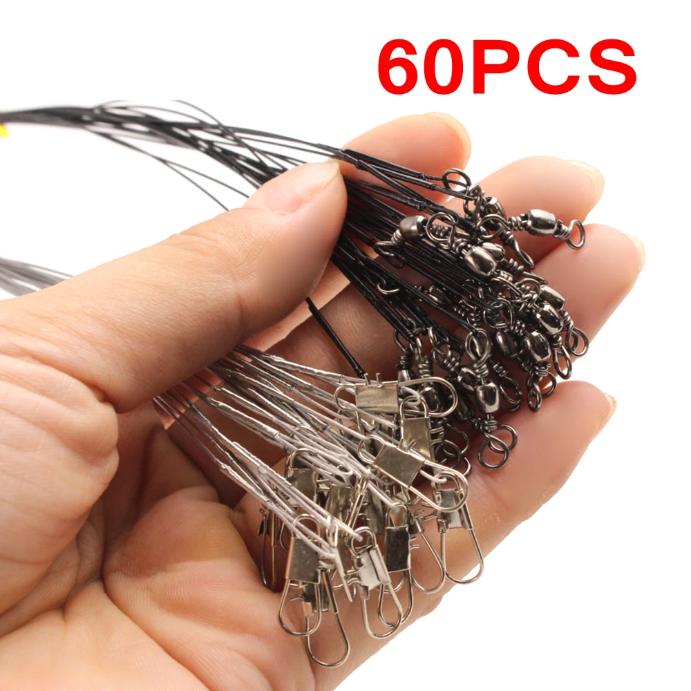 

60pcs/lot Anti-bite Fishing Wire Line Trace Wire Leader With Swivel Duo-Lock Snap Fly leash Fishing Lead Line 15/20/30cm X318