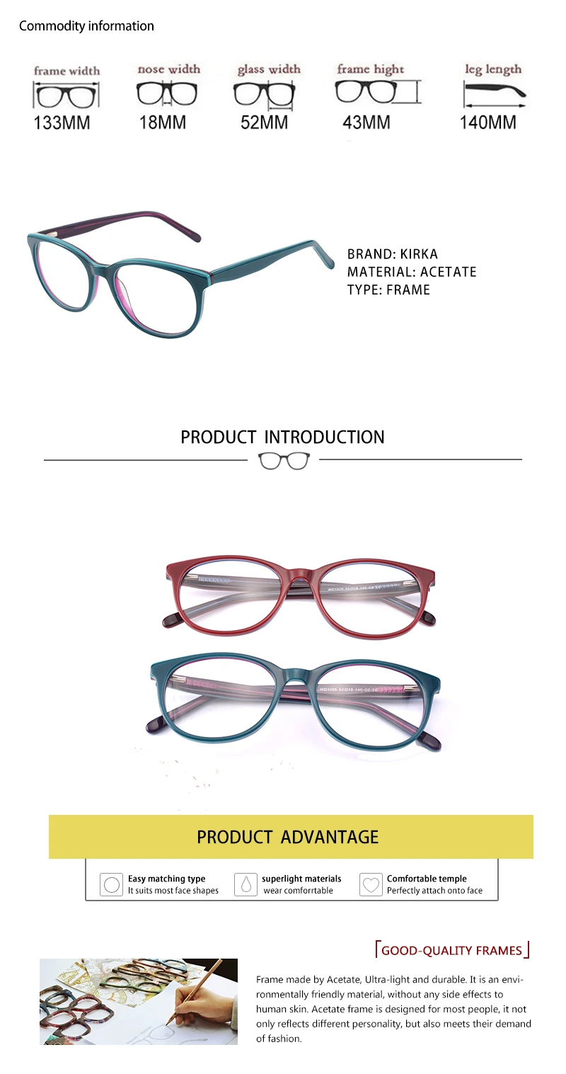 Kirka's Fashion Women Round Glasses Brand Designer Frames Print Frame Women Eyeglasses Frames High Quality with the Rivet (3)