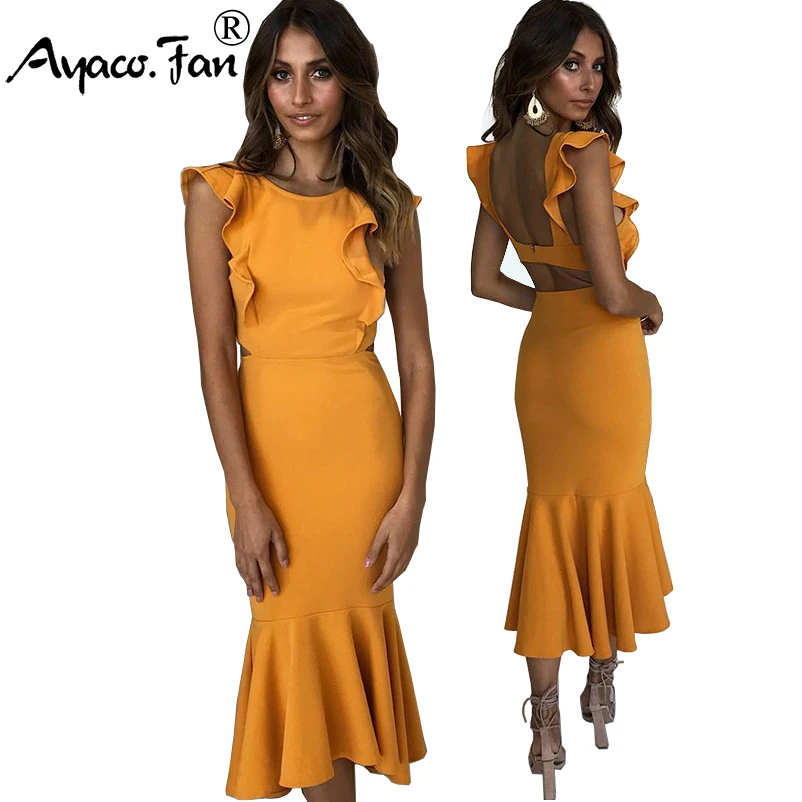 Women Bodycon Midi Dresses 2019 Spring Summer New Sexy Backless Ruffles Party Dress Solid Slim Lady Sundress Trumpet vestidos
Women Bodycon Midi Dresses 2019 Spring Summer New Sexy Backless Ruffles Party Dress Solid Slim Lady Sundress Trumpet vestidos