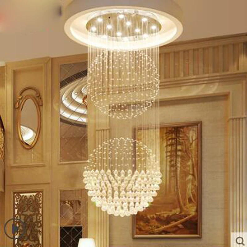 Фото Хрустальная люстра для гостиной круглый светильник виллы пентхауса ная лестница