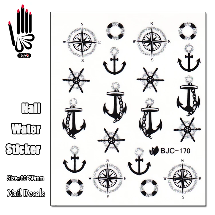 

1 Sheet Nail Sticker BJC170 Black Anchor Voyage Nail Art Water Transfer Sticker Decal Sticker For Nail Wraps