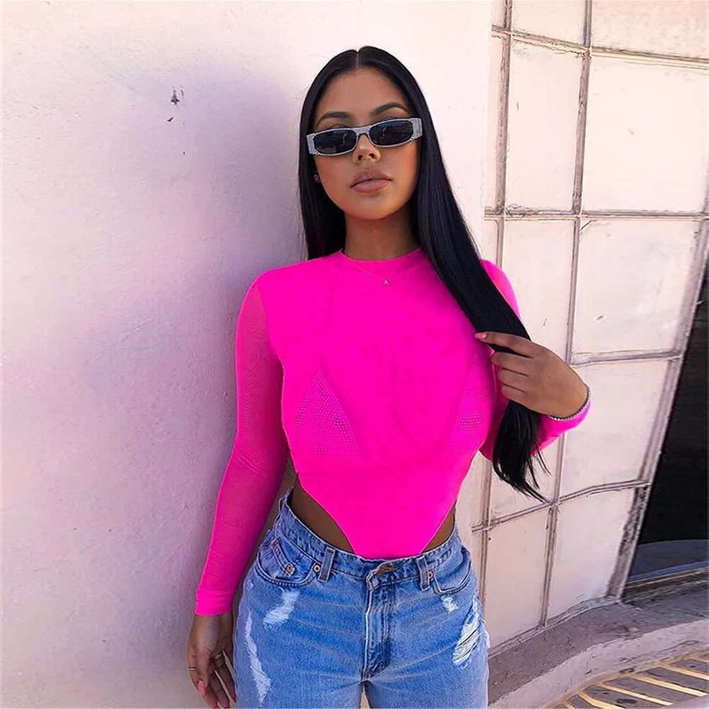 OMSJ Long Sleeve Sexy Bodysuit Women Tops See Through Solid Pink Bodycon Mesh Bodysuit Female Summer Jumpsuit Women Romper 2019
OMSJ Long Sleeve Sexy Bodysuit Women Tops See Through Solid Pink Bodycon Mesh Bodysuit Female Summer Jumpsuit Women Romper 2019