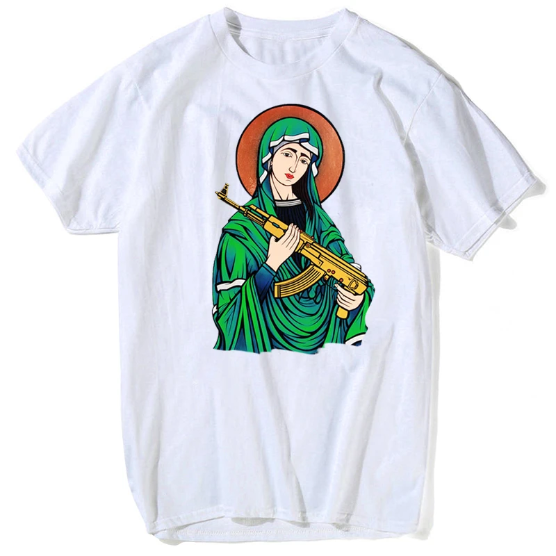 Madonna Popular female singer Crystal Castles t shirt Men's white T-shirts Blessed Virgin Mary Kalashnikov Gun harajuku tshirt
Madonna Popular female singer Crystal Castles t shirt Men's white T-shirts Blessed Virgin Mary Kalashnikov Gun harajuku tshirt