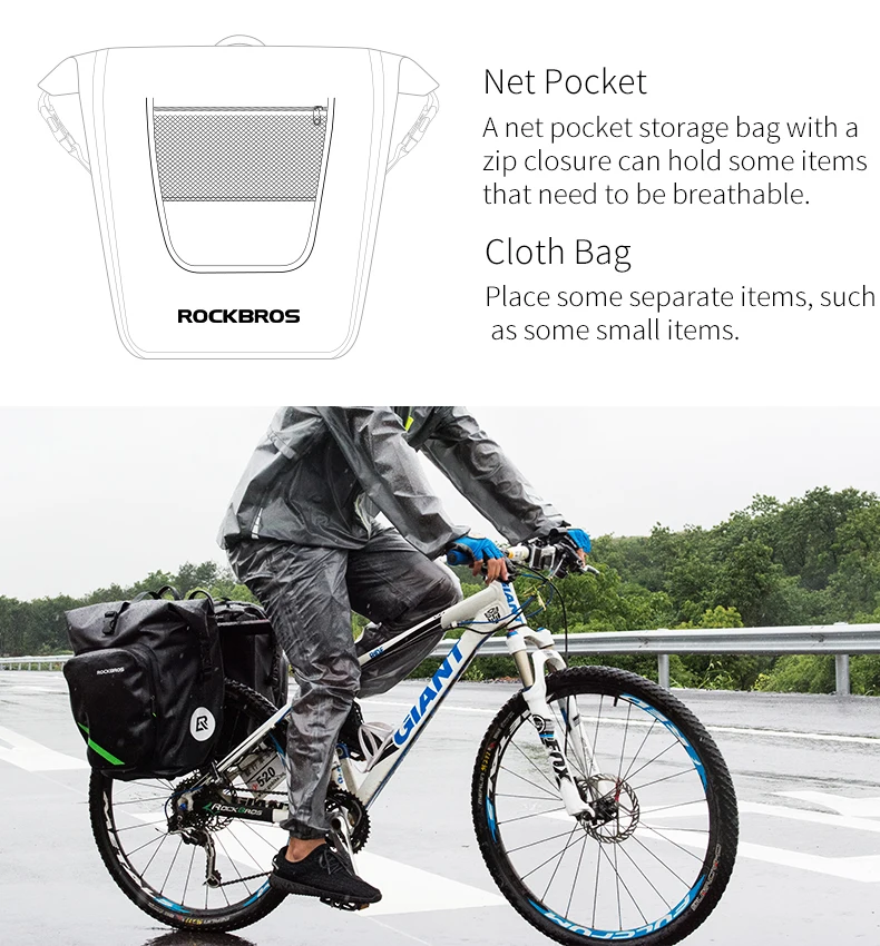 Description Picture 6 of itemROCKBROS Waterproof Bike Bag 27L Large Capacity Bicycle Bag Mountain Bike Saddle Rack Trunk Bags Luggage Carrier Bike Accessorie