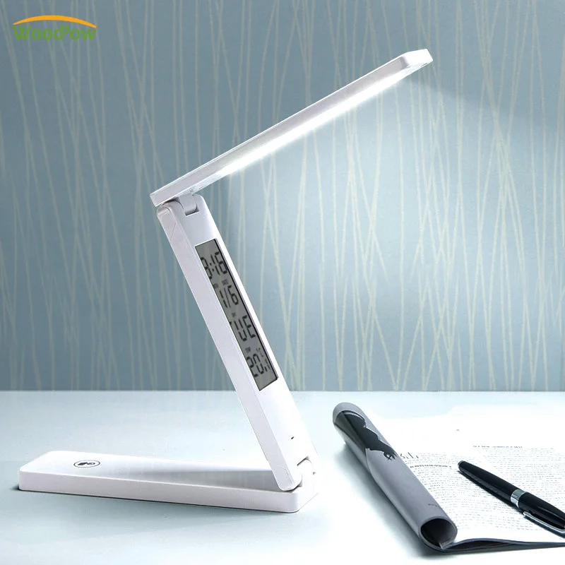 WoodPow Protable LED Desk Lamp with LCD Time Alarm Clock Display Rechargeable Foldable Table Desk Lamp For Work Child Read Study 
WoodPow Protable LED Desk Lamp with LCD Time Alarm Clock Display Rechargeable Foldable Table Desk Lamp For Work Child Read Study
