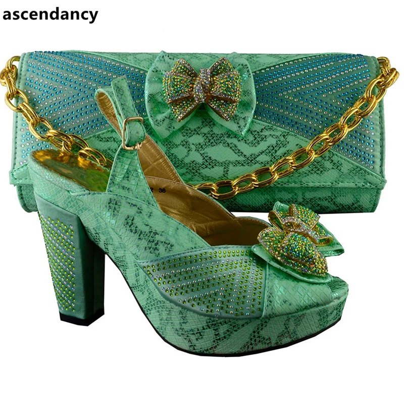 Water Green Color Shoes and Bag To Match Italian High Quality Matching Italian Shoes and Bag Nigerian Shoes and Bags for Wedding