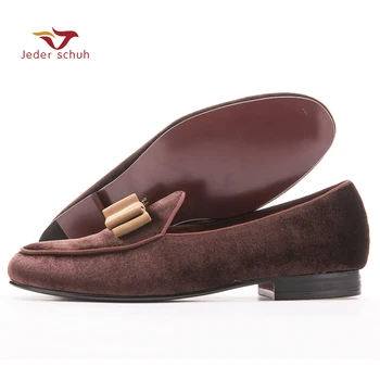 Velvet belgian loafers with suede detail, Coffee gros-grain trims and bow on top men flats wedding and party shoes
Velvet belgian loafers with suede detail, Coffee gros-grain trims and bow on top men flats wedding and party shoes