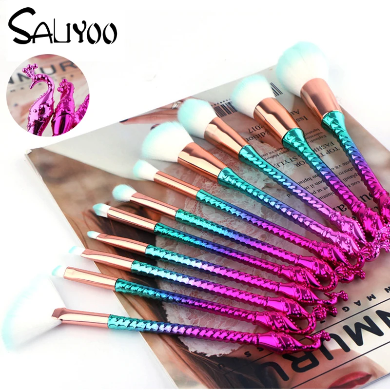 SALIYOO 11PCS Peacock Mermaid Makeup Brush Set Foundation Poweder Fan Concealer Contour Eyeshadow Face Cosmetic Beauty Tool
SALIYOO 11PCS Peacock Mermaid Makeup Brush Set Foundation Poweder Fan Concealer Contour Eyeshadow Face Cosmetic Beauty Tool