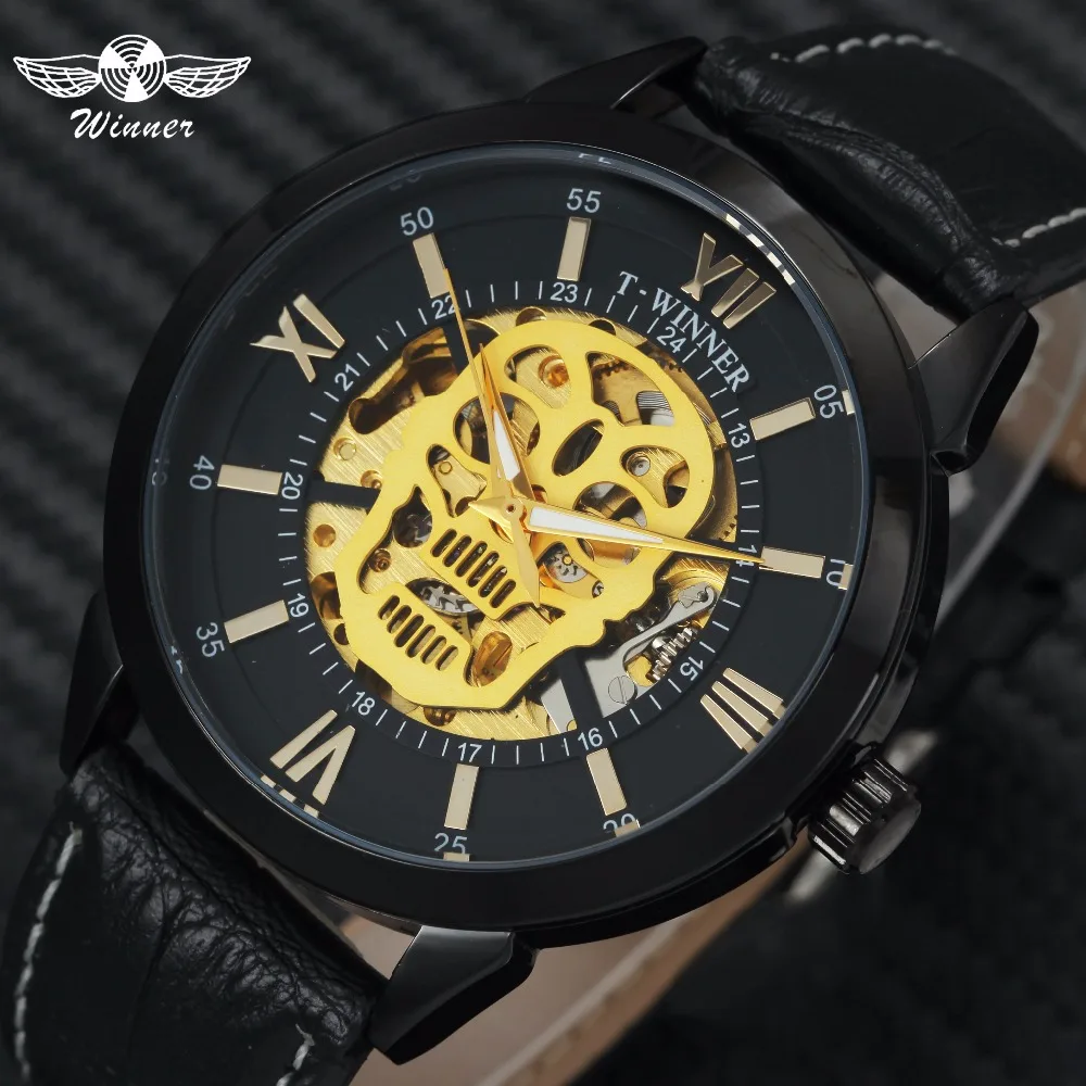 WINNER Official Latest Cool Golden Men Skeleton Automatic Mechanical Watch Leather Strap Skull Heavy Metal Punk Wrist Watches
WINNER Official Latest Cool Golden Men Skeleton Automatic Mechanical Watch Leather Strap Skull Heavy Metal Punk Wrist Watches