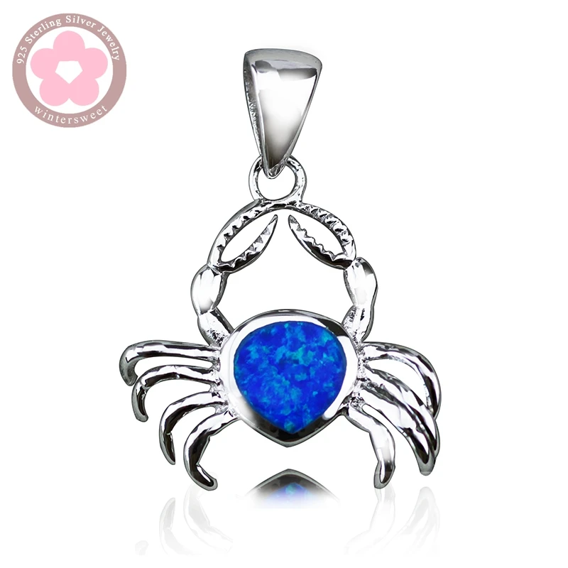 

JLP-1091 Crab Shape Blue Opal Gem Pendant 925 Sterling Silver Jewelry Fashion Necklace Pendants for Women Christmas Gift