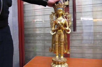 Tibet Buddhism Bronze gild Stand White TaRa GuanYin Guan Yin Bodhisattva Statue
Tibet Buddhism Bronze gild Stand White TaRa GuanYin Guan Yin Bodhisattva Statue